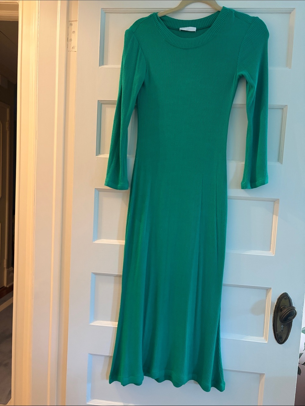 Sablyn worn once Long-Sleeve Ribbed Maxi Dress in Teal Green